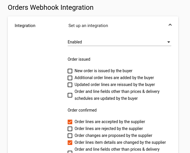 Order Events Configuration