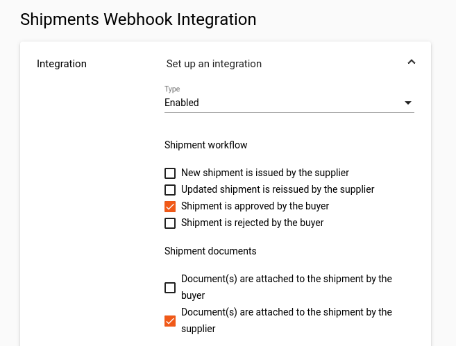 Shipment Events Configuration